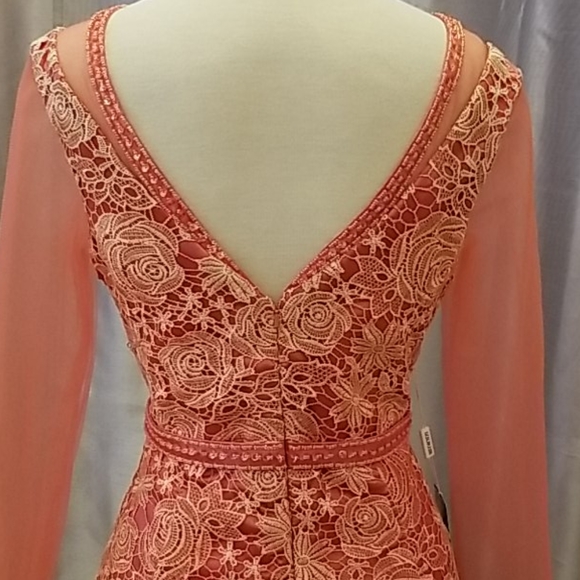 Tea length lace dress in coral use once - Picture 5 of 6